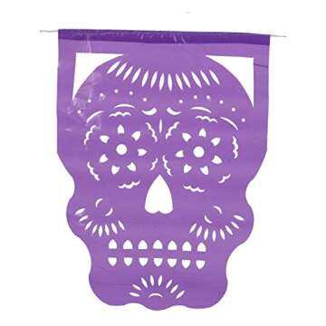 Paper Full of Wishes Day of The Dead Plastic Papel Picado 2pk Cabezita Calavera I 12 Plastic Panels per Banner I Each Banner over 12ft Hanging
