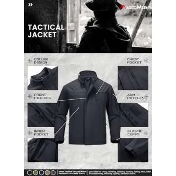 MAGCOMSEN Mens Tactical Jacket Warm Fleece Lined Softshell Jacket Stand Collar Windbreaker Outwear Black L