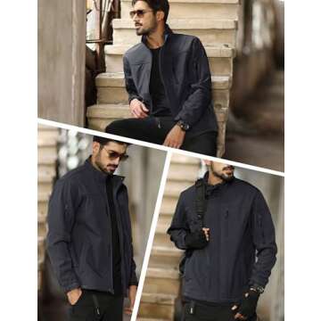 MAGCOMSEN Mens Tactical Jacket Warm Fleece Lined Softshell Jacket Stand Collar Windbreaker Outwear Black L