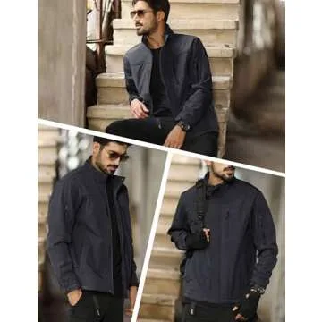 MAGCOMSEN Mens Tactical Jacket Warm Fleece Lined Softshell Jacket Stand Collar Windbreaker Outwear Black L