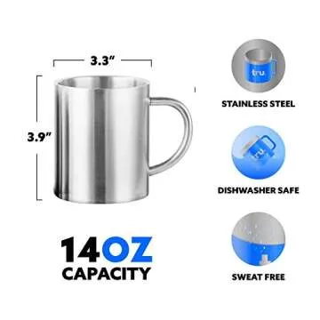 ELIXIR GLASSWARE Stainless Steel Coffee Mug with Lid Set of 2-14 oz - Leak Proof with Double Wall Insulated Coffee Mug with Handle & Lid - Travel Mug - Double Walled Coffee Cup