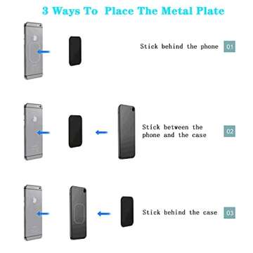 Pau1Hami1ton Adhesive Thin Metal Plates(Compatible with Magnetic Mounts),4 Piece Metal Plates for Phone Case,Metal Plate for Car,Metal Plates for Phone(2 Rectangle and 2 Round) S-07N(Black)