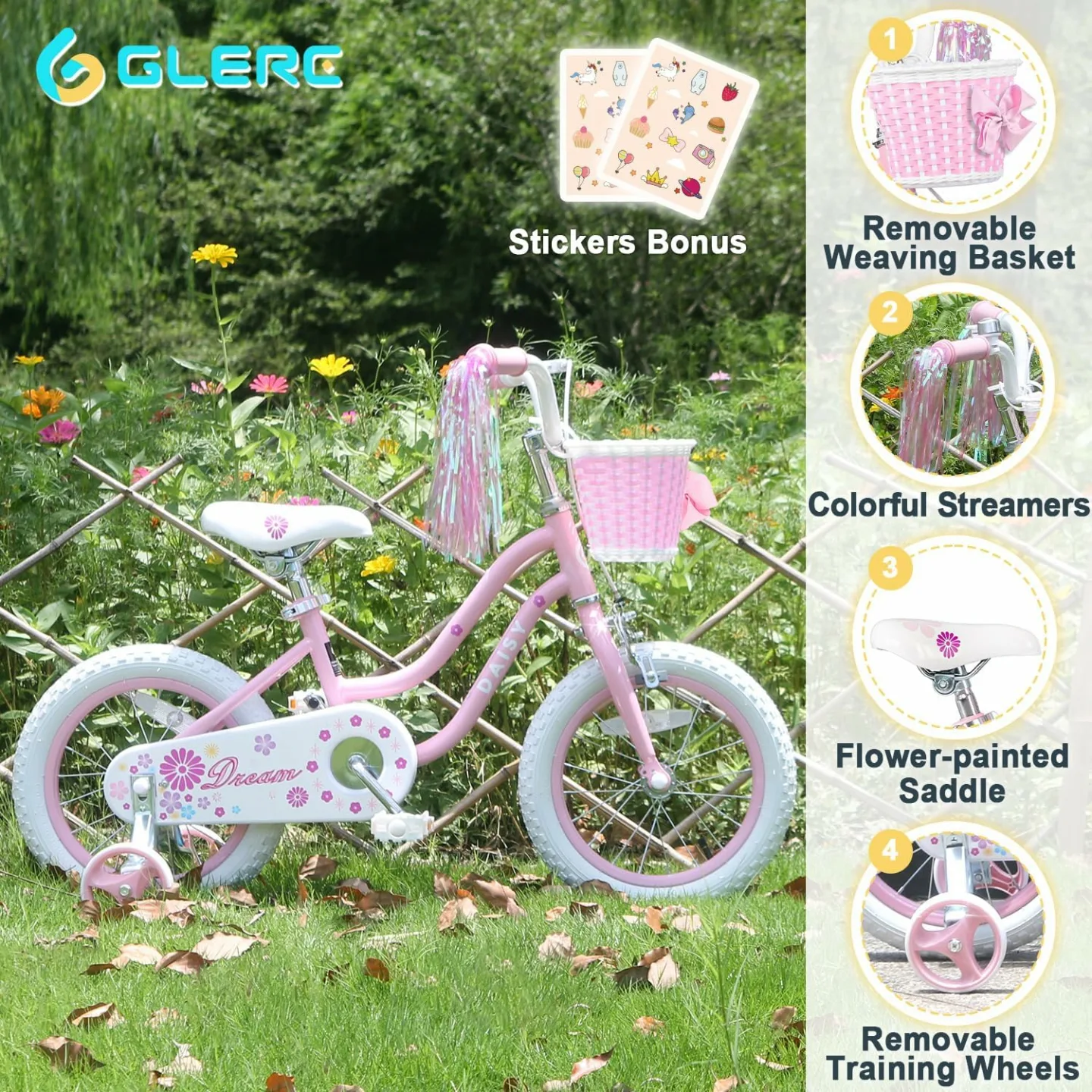 Daisy Princess Girl's Bike 12-16 Inch with Training Wheels