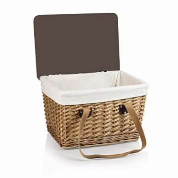 PICNIC TIME Canasta Wicker, Picnic Basket for 2, 16.5 x 11.3 x 9.8, Beige Canvas With Brown Lid