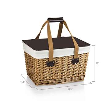 PICNIC TIME Canasta Wicker, Picnic Basket for 2, 16.5 x 11.3 x 9.8, Beige Canvas With Brown Lid