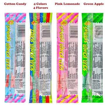 Sour Power Candy Straws Assortment, Bulk 12 Pack 4 Flavor Variety, Sour Straws Mix Gummy Candy, Assorted Gelatin Free Vegan Candy, Easter Basket Stuffer, Movie Theater and Party Bag Candy Kids Gifts