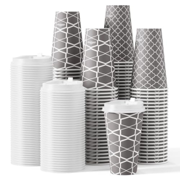 JOLLY PARTY Disposable Coffee Cups with Lids - 100 Packs for Coffee and Beverages