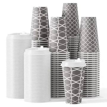 JOLLY PARTY Disposable Coffee Cups with Lids - 100 Packs for Coffee and Beverages