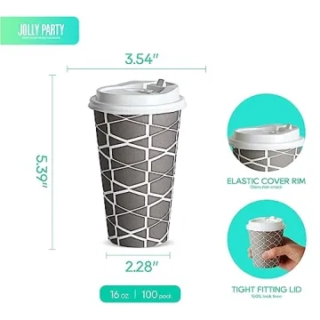 JOLLY PARTY 16 oz Disposable Coffee Cups with Lids