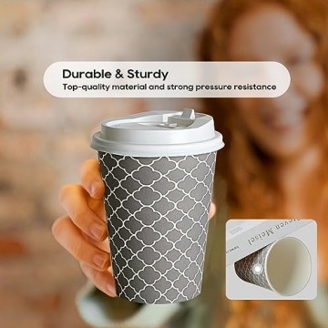JOLLY PARTY 16 oz Disposable Coffee Cups with Lids
