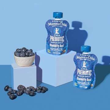 Mamma Chia Organic Prebiotic Squeeze Snack, Blueberry Acai, Fiber-Rich Prebiotic Gut Support, USDA Certified Organic, Non-GMO, Vegan, Gluten Free, 14 Ounce (Pack of 6)