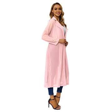 Begonia.K Women's Long Sleeve Chiffon Lightweight Maxi Sheer Duster Cardigan (Pink, Small)