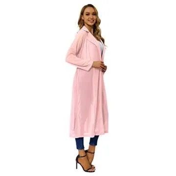 Begonia.K Women's Long Sleeve Chiffon Lightweight Maxi Sheer Duster Cardigan (Pink, Small)