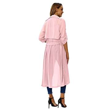 Begonia.K Women's Long Sleeve Chiffon Lightweight Maxi Sheer Duster Cardigan (Pink, Small)