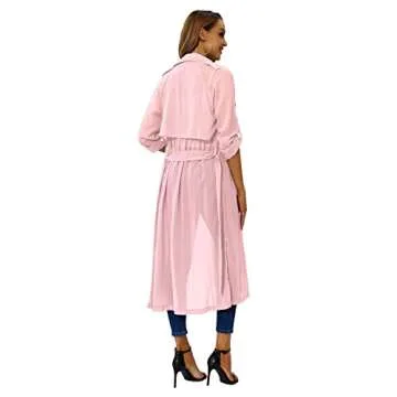 Begonia.K Women's Long Sleeve Chiffon Lightweight Maxi Sheer Duster Cardigan (Pink, Small)