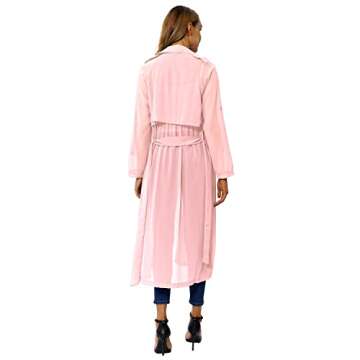 Begonia.K Women's Long Sleeve Chiffon Lightweight Maxi Sheer Duster Cardigan (Pink, Small)