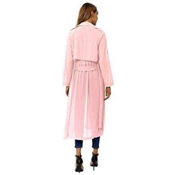 Begonia.K Women's Long Sleeve Chiffon Lightweight Maxi Sheer Duster Cardigan (Pink, Small)