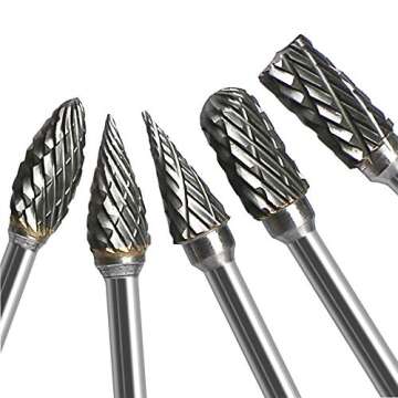 Double Cut Carbide Rotary Burr Set - 10 Pcs 1/8" Shank, 1/4" Head Length Tungsten Steel for Woodwork...