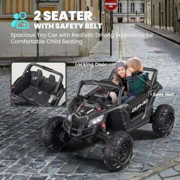 Ride on Toys for Kids 4-8, 2 Seater UTV with Remote Control, Electric Vehicles with Horn, 3 Speeds, LED Lights, MP3 Player, Open Doors, Safety Belt (Black)