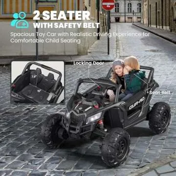 Ride on Toys for Kids 4-8, 2 Seater UTV with Remote Control, Electric Vehicles with Horn, 3 Speeds, LED Lights, MP3 Player, Open Doors, Safety Belt (Black)