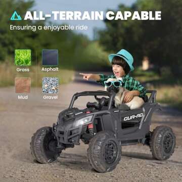 Ride on Toys for Kids 4-8, 2 Seater UTV with Remote Control, Electric Vehicles with Horn, 3 Speeds, LED Lights, MP3 Player, Open Doors, Safety Belt (Black)