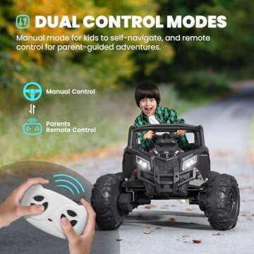 Ride on Toys for Kids 4-8, 2 Seater UTV with Remote Control, Electric Vehicles with Horn, 3 Speeds, LED Lights, MP3 Player, Open Doors, Safety Belt (Black)