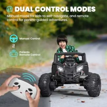 Ride on Toys for Kids 4-8, 2 Seater UTV with Remote Control, Electric Vehicles with Horn, 3 Speeds, LED Lights, MP3 Player, Open Doors, Safety Belt (Black)