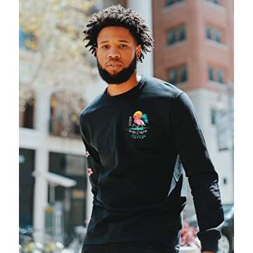 Riot Society Flamingo Blossom Mens Long Sleeve T-Shirt - Black, X-Large