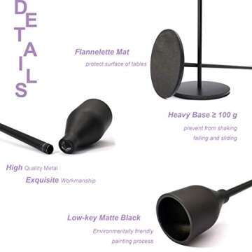 Matte Black Candle Holders Set of 3pcs for Taper Candles, Elegant Candlestick Holder fits About 0.85Inches Slim Candles, Suitable for Wedding Dinning Party Home Decoration