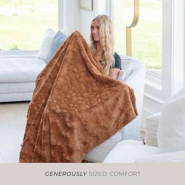 GRACED SOFT LUXURIES Throw Blanket Faux Fur Large Warm Cozy Comfy Cuddly Super Soft Throws for Couch, Sofa, Bed, Living Room, Travel (Large 50" x 60", Camel)