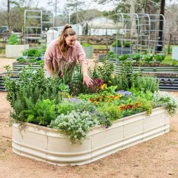 Vego garden 17" Tall 10 in 1 Novel Modular Raised Garden Bed Kit, Metal Planter Box for Vegetables Flowers Herbs, Included 2 in 1 Wrench & Magnetic Plant Tags, Pearl White