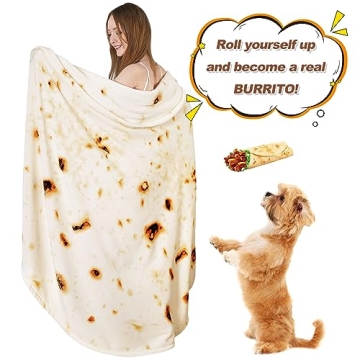 RAINBEAN 71IN Burritos Double Sided Blankets Adult Size, Tortilla Blanket for Kids, Cool Stuff Gifts for Man and Boys, Novelty Food Wrap Blanket, Taco Blankets for Birthday Gifts White Elephant