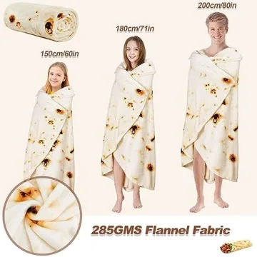 RAINBEAN 71IN Burritos Double Sided Blankets Adult Size, Tortilla Blanket for Kids, Cool Stuff Gifts for Man and Boys, Novelty Food Wrap Blanket, Taco Blankets for Birthday Gifts White Elephant