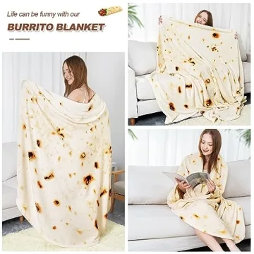 RAINBEAN 71IN Burritos Double Sided Blankets Adult Size, Tortilla Blanket for Kids, Cool Stuff Gifts for Man and Boys, Novelty Food Wrap Blanket, Taco Blankets for Birthday Gifts White Elephant