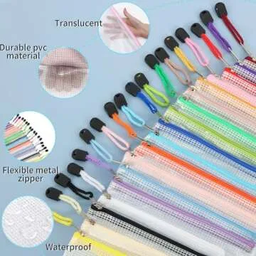 EOOUT 56pcs Mesh Zipper Pouch, Waterproof Zipper Bags, 8 Sizes Plastic Travel Pouch, 18 Colors, Multipurpose for Travel Storage, Office Appliances