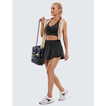 CRZ YOGA Athletic Shorts for Women High Waisted Flowy Ruffle Skirt Overlay for Workout Running Tennis with Zip Pocket
