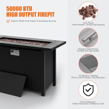 Walsunny Outdoor Propane Fire Pit Table 45 Inch Stylish Heat