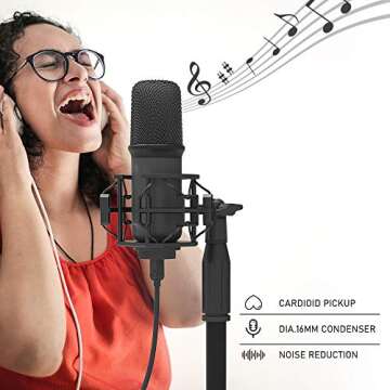 LESYAFEL USB Condenser Microphone Recording Kit with Desktop Stand and Pop Filter 192kHZ/24bit for YouTube,Podcast,Gaming,Studio Plug & Play for Laptop Mac/Windows and Type-C Mobile Phone Space Grey