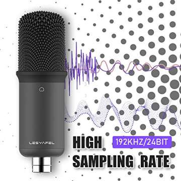 LESYAFEL USB Condenser Microphone Recording Kit with Desktop Stand and Pop Filter 192kHZ/24bit for YouTube,Podcast,Gaming,Studio Plug & Play for Laptop Mac/Windows and Type-C Mobile Phone Space Grey