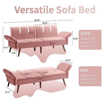 Shintenchi Futon Sofa Bed Modern Folding Sleeper Couch Bed for Living Room,Velvet Loveseat Sofa Couc...