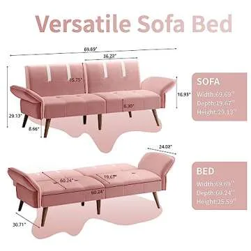 Shintenchi Futon Sofa Bed Modern Folding Sleeper Couch Bed for Living Room,Velvet Loveseat Sofa Couc...