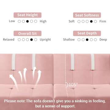 Shintenchi Futon Sofa Bed Modern Folding Sleeper Couch Bed for Living Room,Velvet Loveseat Sofa Couch Sofa cama for Apartments Office Small Spaces,w/Adjustable Armrests Backrest,Pink