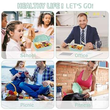 KAIFTEK Bento Lunch Box for Kids, Bento Box Adults Lunch Box Leak-proof for Kids Toddler Teens School, Lunch Box Containers Durable with Lunch Bag, Cup, Spoon, Forks, Dishcloth (Green Set)