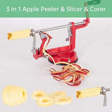 Apple Peeler Slicer Corer Versatile Apple Slicer and Corer with Stainless Steel Blades and Suction Base, Fruit Peeler Apple Peelers for Kitchen Durable Alloy Apple Peeler Red