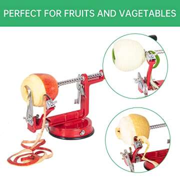 Apple Peeler Slicer Corer Versatile Apple Slicer and Corer with Stainless Steel Blades and Suction Base, Fruit Peeler Apple Peelers for Kitchen Durable Alloy Apple Peeler Red