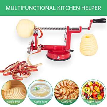 Apple Peeler Slicer Corer Versatile Apple Slicer and Corer with Stainless Steel Blades and Suction Base, Fruit Peeler Apple Peelers for Kitchen Durable Alloy Apple Peeler Red