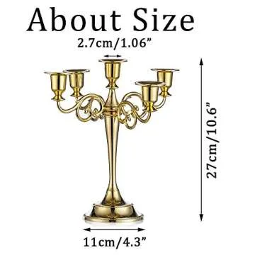 Sziqiqi Candelabra Candlestick Holder for Taper Candles for Wedding Event Candle Centerpiece Home Holiday Decoration, Zinc Alloy 5-stem 10.6in, Gold Finish