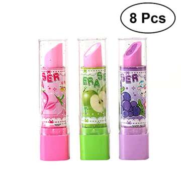 Balacoo 8Pcs Lipstick Erasers for Fun School Usage