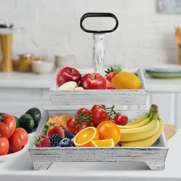 Eufrozy Rustic Tiered Tray Stand for Kitchen Decor