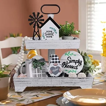 Eufrozy Rustic Tiered Tray Stand for Kitchen Decor